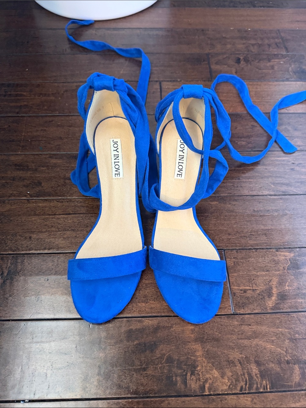 Womens Blue Suede Ankle Tie Sandals
